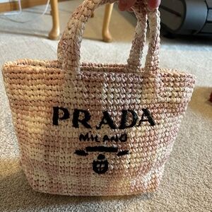 Prada pink raffia bag